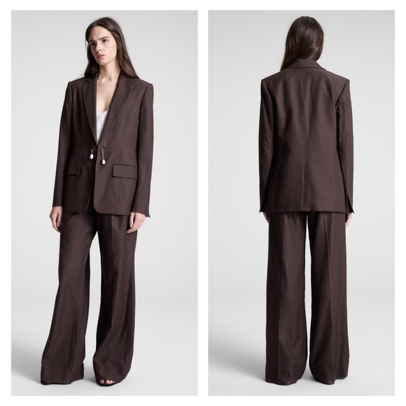 A.L.C. Tommy II Soft Suiting Pants Brown Size 4 Wide Leg Trousers Office NWT - Picture 3 of 14